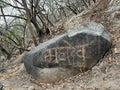 A rock with the word \