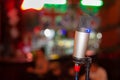 rockabilly retro style vocal microphone Samson c01 studio condenser on stand, Royal Pub stage interior