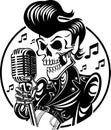 Rockabilly skeleton singing in vintage microphone