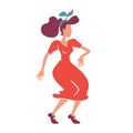 Rockabilly style lady dancing flat color vector faceless character