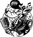 Rockabilly style wolf singing into vintage microphone