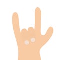 Rockandroll hand finger shape icon. Heavy metal gesture horns sign symbol. Rock and roll. Music card. Flat design. Isolated. White