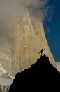 Rockclimber facing the wall of fitz roy peak Royalty Free Stock Photo