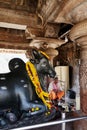 Rockcut Sculpture of Nandi at Shrine, Virupaksha Temple, Pattadakal Temples, near Badami, Bagalot, Karnataka, India.