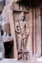 Rockcut Sculpture of Shiva Guardian Wielding Shiva\'s Trident, Cave-1 Badami Cave Temples, Badami, Bagalkot, Karnataka, India