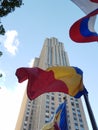 Rockefeller center in New York USA.Closeup to the Romanian flag