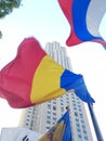 Rockefeller center in New York USA.Closeup to the Romanian flag