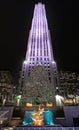 Rockefeller Center skating rink and Christmas tree by night. New York, USA