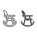 Rocker chair line and solid icon. Wood nursing rocker stool for rest outline style pictogram on white background