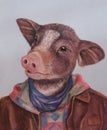 Rocker pig. A boar in modern, fashionable human clothing. Animal in a leather jacket