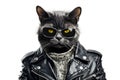 Rocker Punk Cat in Leather Outfit and Sunglasses on White