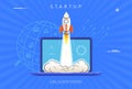 Business project startup concept. Rocket launch from laptop screen Royalty Free Stock Photo