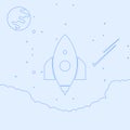 Rocket in line art with blue color Royalty Free Stock Photo
