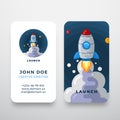 Rocket Abstract Vector Logo and Business Card Template. Space Craft Launch Illustration with Planets. Premium Stationary