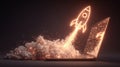 Creative digital representation of a rocket launching from a laptop screen with glowing effects Royalty Free Stock Photo