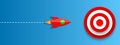 The rocket approaches the target on a blue background, focused on success Ã¢â¬â vector