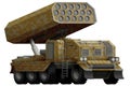 Rocket artillery, missile launcher with sand camouflage with fictional design - isolated object on white background. 3d illustrati