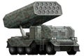 Rocket artillery, missile launcher with winter camouflage with fictional design - isolated object on white background. 3d illustra