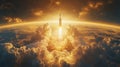 Rocket Ascending Through Golden Sunrise Clouds Royalty Free Stock Photo