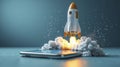 Rocket Ascending from Smartphone Launchpad Cloud Royalty Free Stock Photo