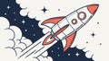 Rocket blasting off from cloudy surface into outer space, vector design Generative AI Royalty Free Stock Photo