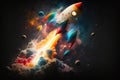 rocket blasting off into the night sky, with colorful stars and planets in the background Royalty Free Stock Photo