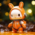 Small Bunny Figurine In Orange - Sci-fi Anime Style