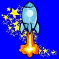 Rocket cartoon crayon style illustration set