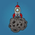 Rocket on cartoon moon pop art raster illustration Royalty Free Stock Photo