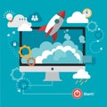 Rocket and cloud with computer Royalty Free Stock Photo