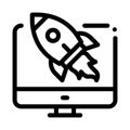 Rocket computer control icon vector outline illustration