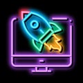 rocket computer control neon glow icon illustration