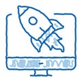 rocket computer control doodle icon hand drawn illustration