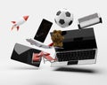 rocket computer phone tablet teddy airplane couch soccer ball 3d-iillustration