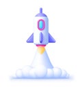 Rocket 3d in realistic style on white background. Startup, space, business concept. 3d realistic vector