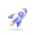 Rocket 3d in realistic style on white background. Startup, space, business concept. 3d realistic vector