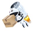 Rocket Delivery Robot flying with package. . Contains cl