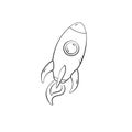 Rocket in doodle style, vector illustration. Icon space for print and design. Sketch spaceship hand drawn, isolated