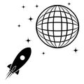 Rocket and Earth icon. spaceship and star