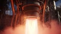 Rocket engine igniting with fiery exhaust plume Royalty Free Stock Photo
