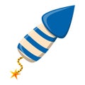 Rocket firework cartoon icon. Blue striped petard symbol for New year or Independence day design. Vector illustration isolated on Royalty Free Stock Photo
