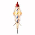 Rocket firework is launching, surrounded by flames and smoke, with a red cone Royalty Free Stock Photo