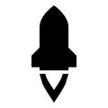 Rocket with flame in flying Spaceship launching Space exploration War weapon concept icon black color vector illustration flat Royalty Free Stock Photo