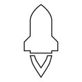 Rocket with flame in flying Spaceship launching Space exploration War weapon concept icon outline black color vector illustration Royalty Free Stock Photo