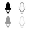 Rocket with flame in flying Spaceship launching Space exploration War weapon concept icon outline set black grey color vector Royalty Free Stock Photo