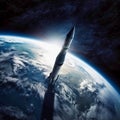a rocket flies into space from the territory of the earth, Generative AI Royalty Free Stock Photo