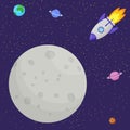 The rocket flies to the moon. Solar system, space Royalty Free Stock Photo