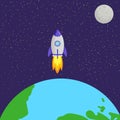 The rocket flies to the moon. Solar system, space Royalty Free Stock Photo