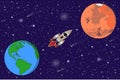 Rocket fly from Earth planet to Mars of Solsr system Royalty Free Stock Photo