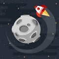 Rocket is flying around the moon. vector Royalty Free Stock Photo